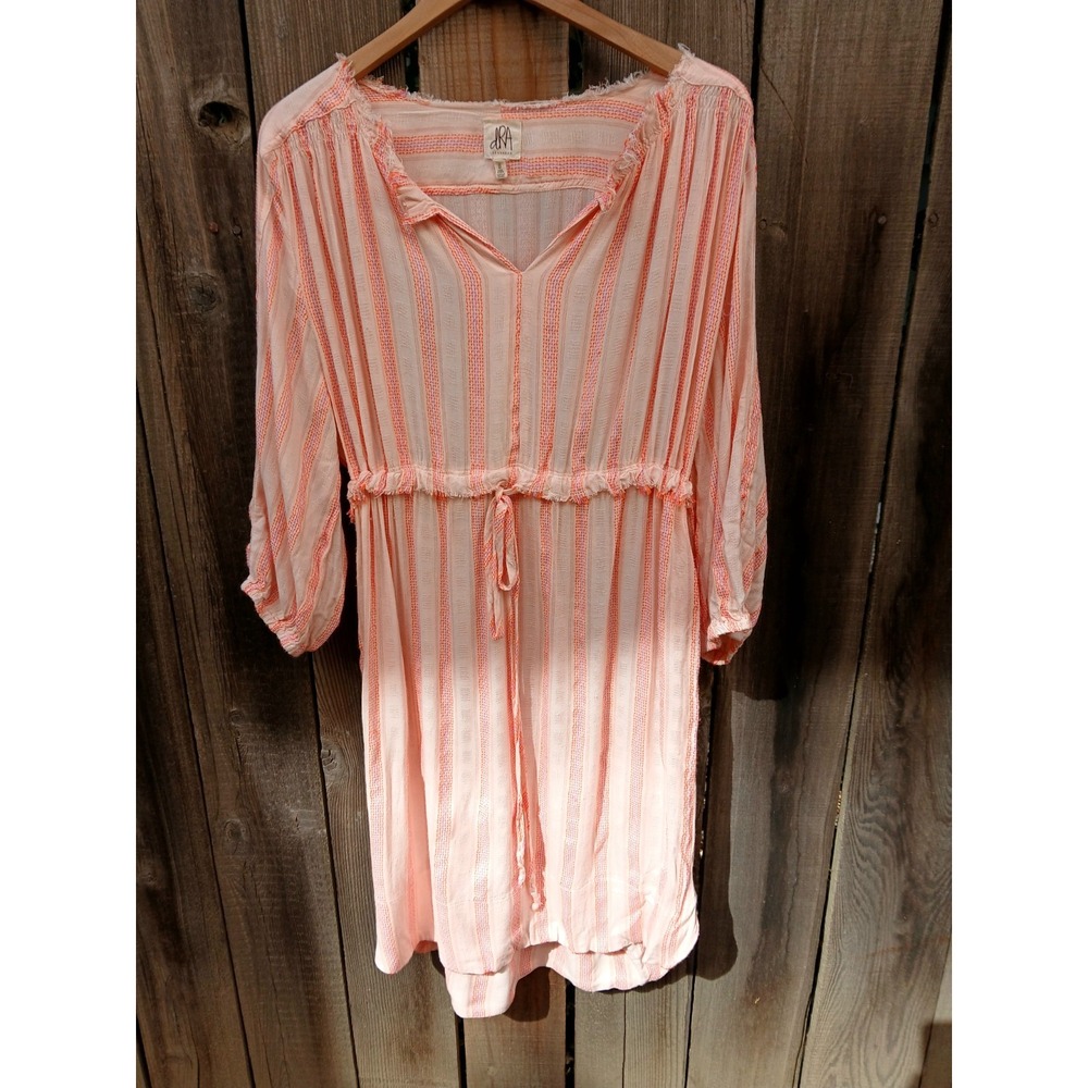 dRA Anthropologie Boho Oversized Striped Frayed Trim Long Sleeve Shift Dress S